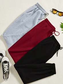 LUNE Conjunto de pantalón y sudadera con capucha de felpa casual para mujer, con cordón en la cintura y puños, en colores contrastantes - Multicolor - Ver 6