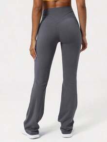2026 Sodalemon Women's Black Slim Fit Flared Yoga Sweatpants For Spring - 灰色的 - 查看 5