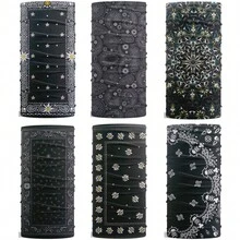 6 件装黑色佩斯利花纹骑行面罩，魔术围巾颈套面罩头巾，头饰，拉法帽，户外保暖颈套，透气滑雪面罩，夏季头带，适合跑步、瑜伽、徒步旅行、全地形车。 - 彩色 - 查看 5