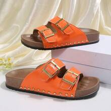 Damen verstellbare Schnallen Soft Sole Flache Sandalen, geeignet für Frühling/Sommer Outdoor-Aktivitäten, Urlaub und täglichen Gebrauch, passend zu Strandoutfits, Badelatschen, Casual Mules, Slouch-Schuhe - Gebrannte Orange - Übersicht 8