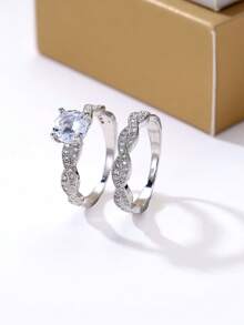 Bộ 2 nhẫn vàng xoắn đính đá Zirconia cao cấp, thích hợp đeo hàng ngày, đi làm và hẹn hò. - bộ nhẫn - Xem 2