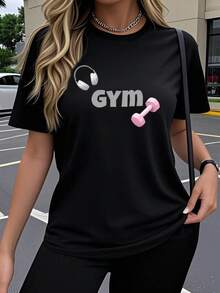 Mujer 002|1pc|Una camiseta de manga corta para mujer con diseños creativos y modernos de arte para el gimnasio con divertidas estampados populares Este top elástico de cuello redondo es perfecto para un uso cómodo al aire libre en primavera y verano Tiene un diseño lindo - Negro - Ver 5