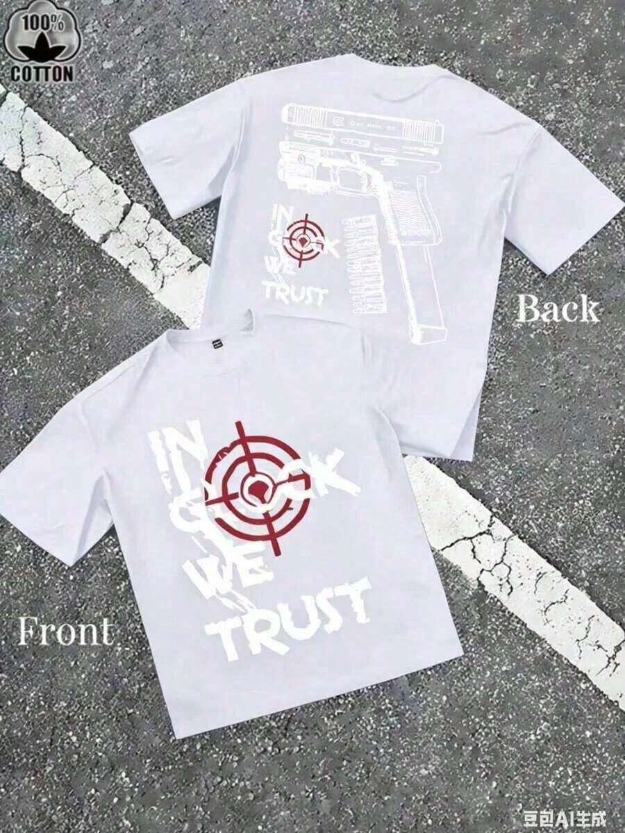 Camisetas Casuales Premium Unisex Bonitas [Camiseta Estampada] Camiseta de Hombre con Estampado de Pistola y Eslogan "Confía en Nosotros" - 1 Pieza, 100% Algodón, Tallas S a XXXL, Camiseta de Algodón de Manga Corta con Cuello Redondo para Hombre, Ideal para Primavera y Verano, Adecuada como Regalo. Nueva Camiseta Elegante 100% Algodón Puro, Cuello Redondo, Casual, Camiseta Básica de Manga Corta para Mujer - Blanco - Ver 1