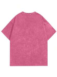 Camiseta de algodón lavado de cuello redondo y manga corta con estampado minimalista para hombres - Blanco - Ver 6