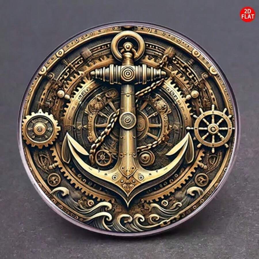 2D平面胸针 - 这款2D平面胸针以齿轮和海洋为主题，是一款独特的服装徽章，也可作为创意翻领别针使用。非常适合装饰背包、衣服、衣领和帽子。