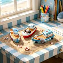 4pcs Mini Resin Simulation Fishing Boat Decor, Aquarium Sailing Decoration, Small Landscape, Beach Theme Party Decor - Multicolor - View 2