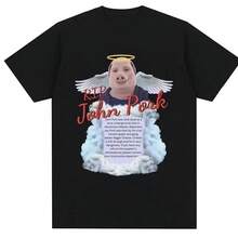 Camiseta Negra con Estampado de Cabeza de Cerdo Divertida, Corte Holgado para Verano, Top de Manga Corta Versátil y Humorístico, Diseño de Nicho - Negro - Ver 1