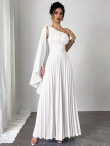 Nuevo vestido plisado sin mangas de color azul claro versátil para mujer, atuendo de vacaciones, vestido de verano - Blanco - Ver 2