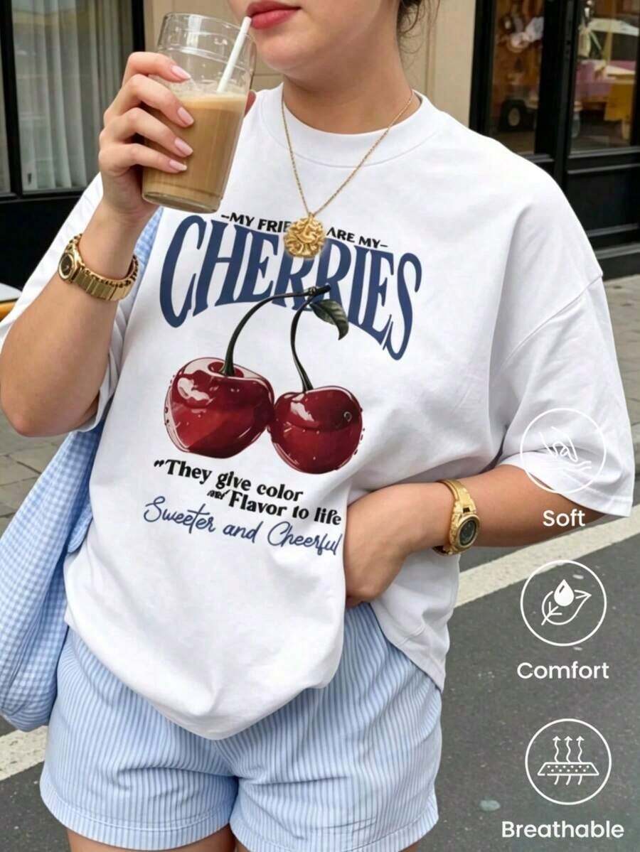 Camiseta de manga corta de moda para primavera y verano de 2026, hecha enéxico, 180 gramos.Estampado de dibujos animados, modelo de pareja, apta para uso interior o exterior.Cuello redondo, unisex, para oficina y ocio.Paquete de una pieza.blusas para mujer playeras de mujer blusas casuales para dama - Blanco - Ver 1