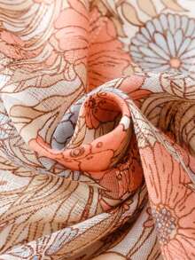 Floral Print Scarf For Women, Suitable As Gift For Girlfriend - Coral Orange - View 8