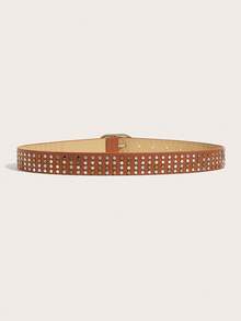1pc Women's Silver Buckle Rivet PU Leather Belt, Classic Fashion Accessory Suitable For Pants, Dresses, Casual, Party, Events - Brown - View 3