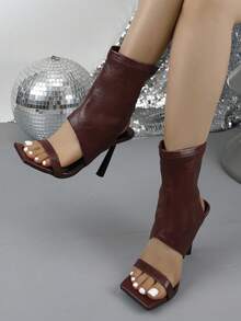 Elegant Strap Commuter High Heel Boots For Women - Burgundy - View 5