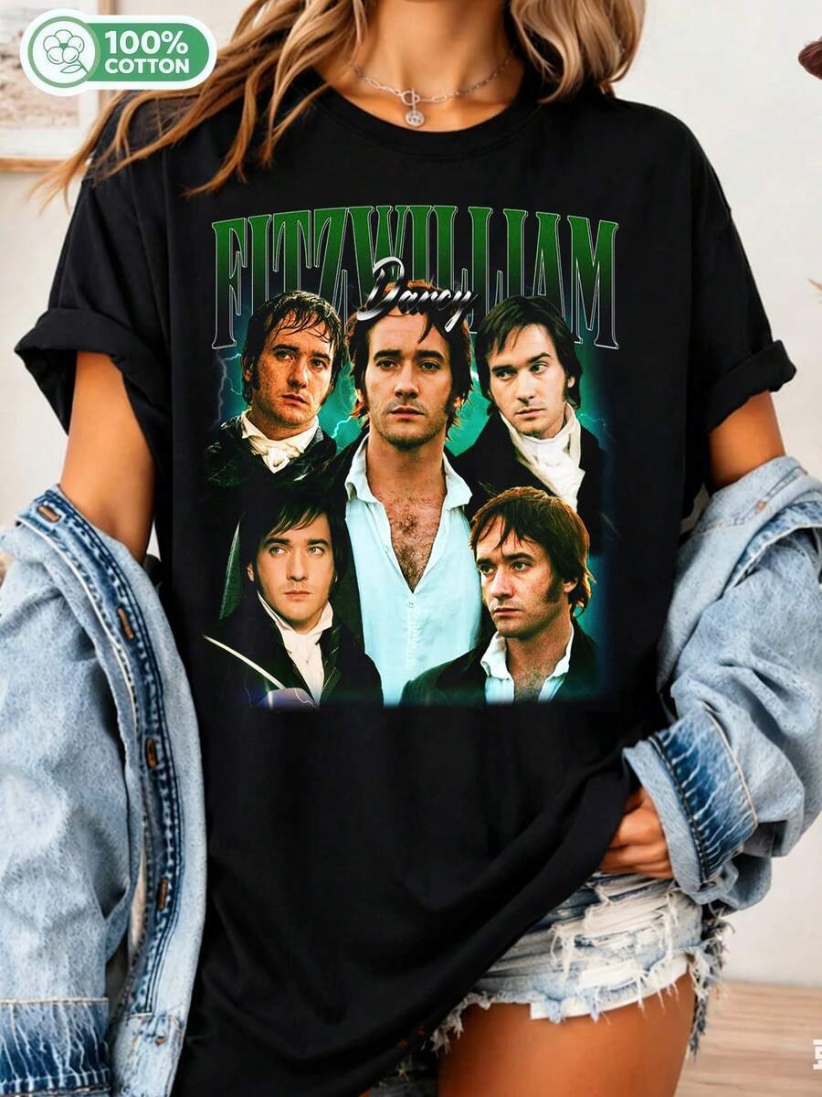 Retro Fitzwilliam Darcy T-Shirt - Fitzwilliam Darcy T-Shirt, Darcy T-Shirt, Darcy Merchandise, Pride And Prejudice T-Shirt - Black - View 1