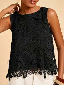 Blusa casual de mujer de cuello redondo sin mangas de color marrón, ideal para vacaciones, verano, primavera, fiestas, playa, San Valentín, disfraz de carnaval, elegante, floral, carnaval, de primavera a verano, fiesta, invitada de boda, cumpleaños, estilo mexicano bohemio para mujer - Negro - Ver 4