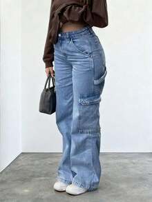 NVFelix 2026 Nuevos jeans de tiro alto, rectos y holgados para mujeres, elegante estilo casual Y2K streetwear, adecuado para primavera/verano - Azul - Ver 9