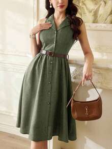 Vestido de mujer elegante y vintage con bolsillos y cinturón, vestido camisa casual de oficina, para vacaciones de verano.Vestidos de verano para mujer para vacaciones, Vestido de Pascua, Ropa de primavera para mujer, Ropa occidental para mujer, Vestido de Pascua, Vestidos primaverales para mujer, Vestido de invitada de boda, Vestidos elegantes y de oficina casual para mujer, Vestidos de cumpleaños para mujer, Vestidos de verano y primavera para mujer. - verde menta - Ver 4