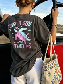 Camiseta de manga corta con cuello redondo y estampado casual para niñas preadolescentes, top de verano - Gris Oscuro - Ver 1