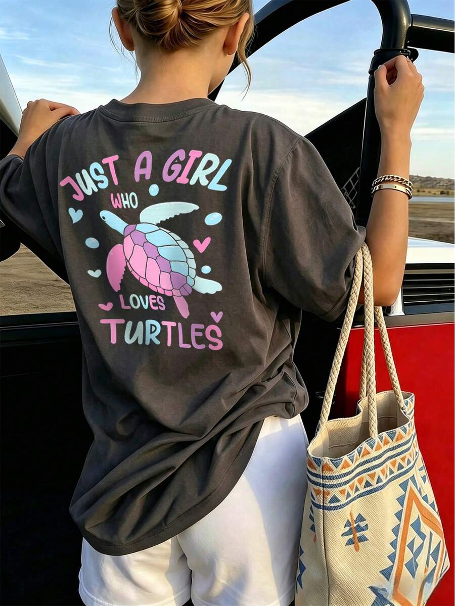 Camiseta de manga corta con cuello redondo y estampado casual para niñas preadolescentes, top de verano - Gris Oscuro - Ver 1