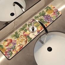1 pieza Alfombrilla de fregadero con estampado de frutas, de poliéster duradero, de secado rápido, fácil de limpiar, adecuada para cocina y baño, fácil de instalar, decoración diaria, regalo, alfombrilla de baño, alfombrilla de fregadero duradera, accesorio de fregadero - Multicolor - Ver 8