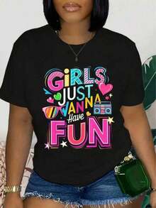1 Women's Plus Size 80s & 90s Music Print Street T-Shirt With Retro 80s & 90s Party Graphics, High Elasticity Knit Fabric Suitable For Daily Wear At Home, Outdoor Sports And Casual Wear. Casual Short Sleeve T-Shirt For Spring And Summer, Women's Clothing, 180g 100% Cotton. - 黑色 - 查看 8
