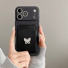 Funda de teléfono con cordón, portacards, funda de teléfono + correa de muñeca, compatible con iPhone 17 Pro Max, 16 Pro Max, 15 Pro Max, 14 Pro Max, 13 Pro Max, 12 Pro Max, 11 Pro Max, XS Max, 7/8 Plus, S26, 2524321u, Honor, con diseño de mariposa - Negro - Ver 1