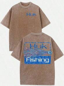 Womens Clothes;Summer Tops100% Cotton VPRNT Men's Distressed Cotton Retro HUK Fishing Colorful Lure Graphic Tee, Loose Casual Crewneck Short Sleeve T- - 棕色 - 查看 10