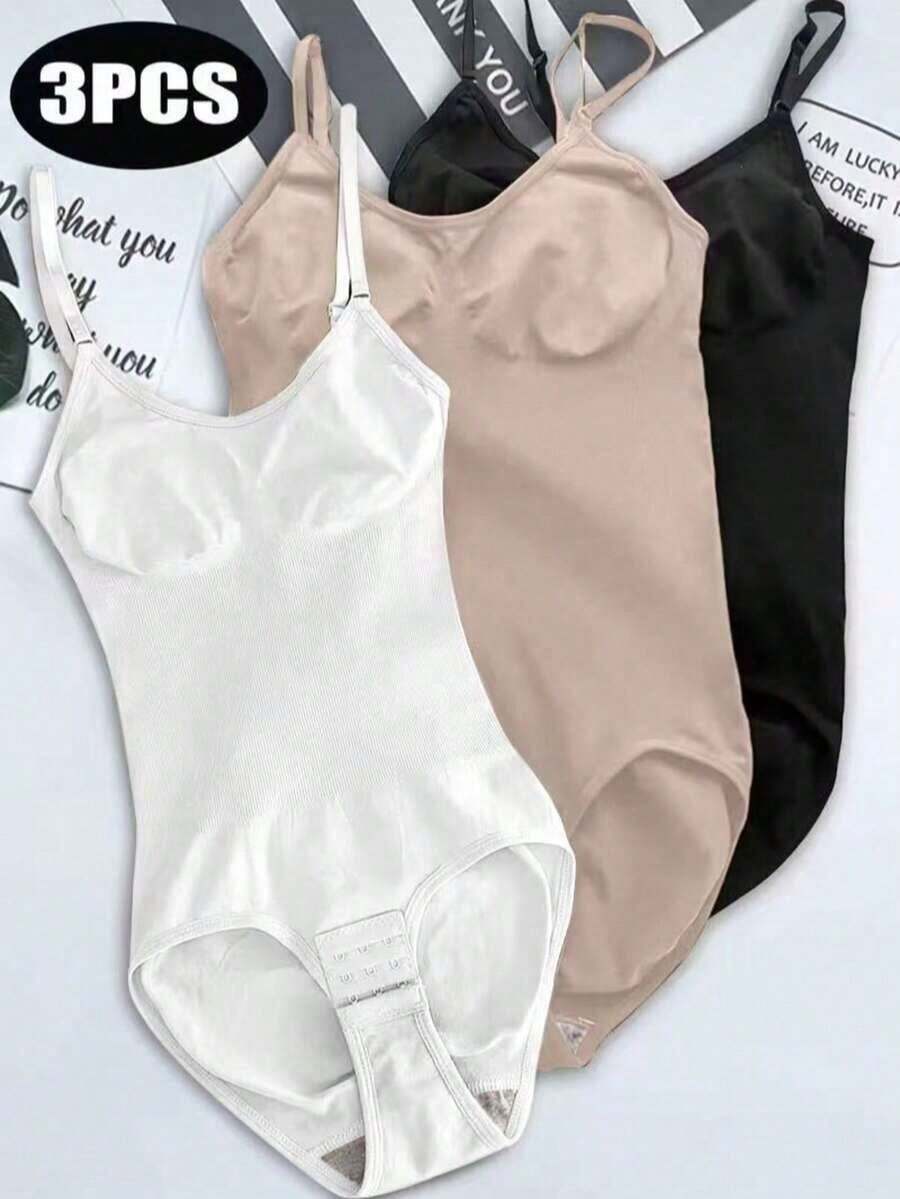 3 piezas de bodys moldeadores sin costuras, control de abdomen, levantamiento de glúteos, cintura ceñida, elegante para el verano - Multicolor 7 - Ver 1