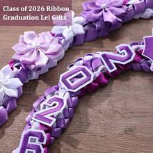 50'' 2026 Graduation Lei Double Braided Strands Graduation Ribbon Leis With 4 Satin Flowers Congrats Graduates Money Leis Class Of 2026 Gift For Men Women - C - View 4