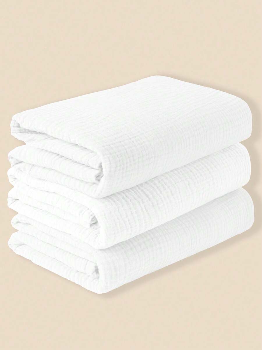 3pcs Baby Swaddle Blankets, Receiving Blankets, Newborn Wrap Shawls, Infant Stroller Cover Blankets (Unisex), Muslin Swaddle Wraps, Lightweight Nursery Bedding - White - View 1