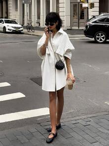 Cárdigan holgado vintage con bolsillo, blusa/top casual elegante con botones y manga larga a rayas verde, para mujer, atuendo primaveral/veraniego, para días festivos/Día de San Valentín - Blanco - Ver 6