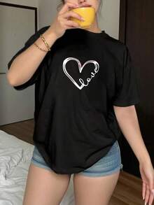 Camiseta de manga corta para mujer, disponible en varios colores, corte holgado - Negro - Ver 4