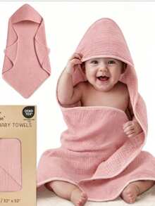 Hooded Towels Newborn 1Pack Muslin Organic Cotton Bath Towel With Hood Babies, Infant, Toddler And Kids,  Soft And Absorbent Newborn Essential - 粉紅色 1 件 - 查看 3