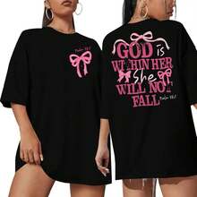 "Faith Over Fear" Women's T-Shirt, Oversized Graphic Tees For Gym And Workout, Christian Religious T-Shirts, Drop Shoulder T-Shirts, Unisex Crew Neck T-Shirts For Men And Women, Breathable, Comfortable, Loose Fit, Casual Summer Crew Neck T-Shirt. - 黑色 - 查看 6