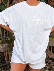 Camiseta de Playa Oversize de Verano con Estampado Gráfico de Chica Surfista con Coco de Palm Springs para Pre-Escuela, para Mujer, Unisex - Blanco - Ver 2