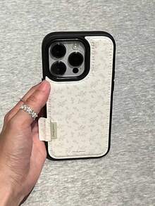 Ins 極簡皮革紋理手機殼，適用於 iPhone 17 Pro Max, 16, 15, 14, 13，花卉圖案，防摔保護套 - 白色 - 查看 1