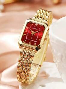 6pcs/Set Teenager Gold Quartz Watch Band Water Drop Shaped Jewelry Set, Stainless Steel Material, Couple Watches - Gold - View 4
