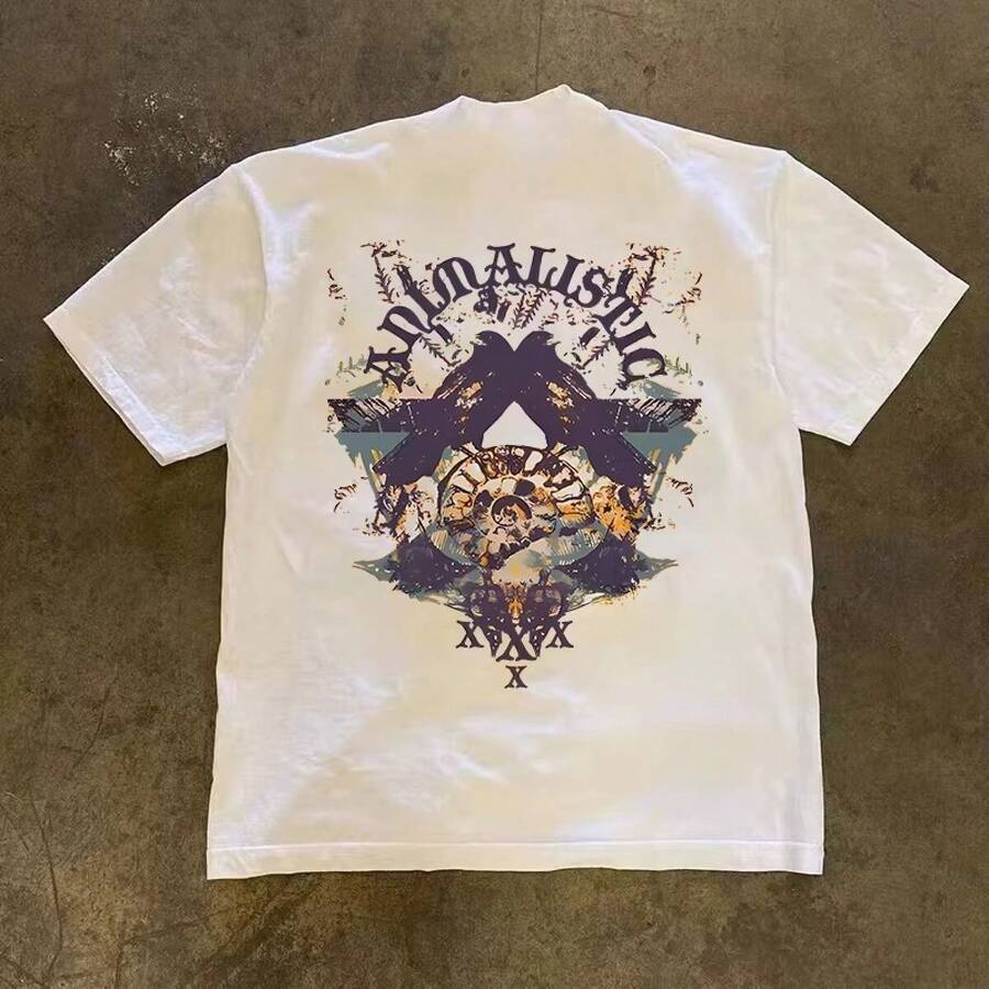 Nueva Camiseta Holgada y Versátil para Hombre y Mujer, Primavera/Verano 2026, Estampada de Manga Corta. TXGF - 200 g de algodón puro - & Birds blancos - Ver 1