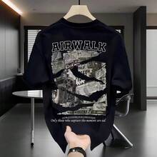 [Ropa de Hombre de Alta Calidad]Camiseta de Manga Corta de Algodón Puro, Versátil, Corte Holgado, Estampado Minimalista, Diseño Creativo, Marca de Moda F7AO - 250 g de algodón puro - periódico negro - Ver 6