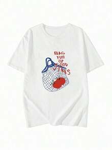 Playera blanca cuello redondo manga corta para mujer, modelo nuevo de verano con estampado de tomate y letras, corte suelto muy versátil y a la moda, estilo casual juvenil perfecta para diario, salidas y combinar fácilmente cualquier look F62S - Blanco - Ver 3