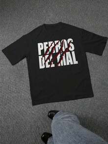 Men's Wrestling-Themed T-Shirt With A Devilish Dog Pack Print, Casual Summer T-Shirt, Crew Neck, Short Sleeve, 100% Cotton, 220g Thick Cotton - 黑色 - 查看 2