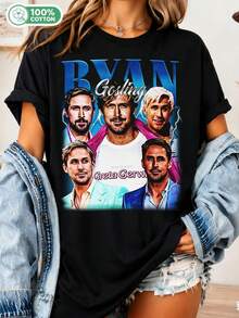 Ryans Gosling T-Shirt – Vintage Crew Neck, Movie Star Style, Clothing For Actor Fans_............___ - Black - View 1