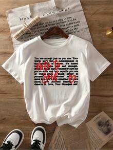 Camiseta de Verano Premium para Mujer con Estampado "Eres Hermosa Tal Como Eres" - Blanca con Letras Rojas, Ligera, de Corte Holgado, Cuello Redondo y Manga Corta, Tela Suave, Camiseta Casual para Primavera y Verano - Blanco - Ver 1