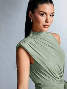 Vestido Plisado Con Decoración De Flores 3d Para Mujer - verde menta - Ver 8