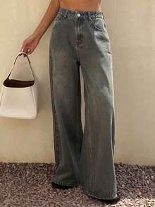 Pantalones vaqueros de mujer sueltos y casuales desgastados para el verano - Gris 2 - Ver 4