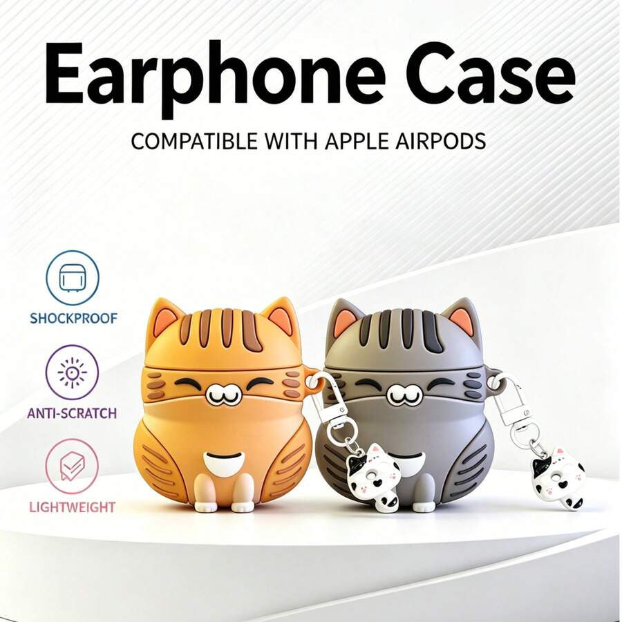Estojo de Fone de Ouvido em Formato de Gato Compatível com os Modelos Mais Recentes Apple Pro 3 e Air 1/2/3/4/Pro/Pro 2/Pro 3 Um Acessório de Estimação Indispensável para Donos de Gatos - Multicolorido - Visão 1