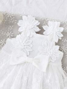 Toddler Set White Lace 3D Flower Sweet Cotton Ribbed Lace Camisole + Shorts Baby Outfit - White - View 4