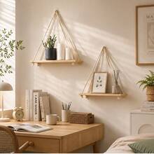 1 pieza Colgante de pared tejido a mano minimalista, Tablero de almacenamiento de tela de estilo bohemio, Se puede usar como estantería, Decoración del hogar, Decoración de la habitación, Regalo de decoración de pared, Regalo de cumpleaños y graduación - Beis - Ver 5