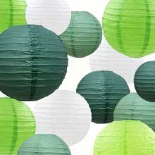 15pcs Elegant Sage Green Paper Lanterns, Boho Jungle Theme Party Decor, Multi-Size, New Year Decoration, New Year Lanterns, Suitable For Wedding, Holiday Party, Bridal Shower, Outdoor Events, Ceremony, Birthday, Anniversary, Graduation - No Frame, No Power Needed, No Feathers, Paper Lantern Decor. - Model E - View 8