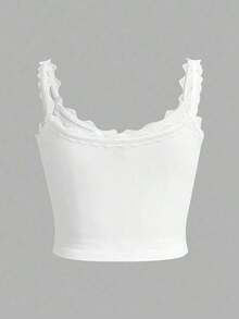 Conjunto de 3 piezas de top de mujer con encaje y volantes, 95% algodón - Estilo retro vintage Y2K, dulce y sexy, top corto sin mangas para primavera/verano, festivales occidentales, citas, té de la tarde, uso casual en casa y vuelta al colegio - Multicolor - Ver 7