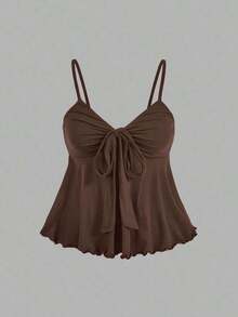 MOD Camisola de mujer con cordones de unicolor, multipaquete, estilo bohemio, adecuada para atuendos de playa, looks de vaquera occidental, blusas casuales, fiestas rave, festivales de música country - Marrón - Ver 5